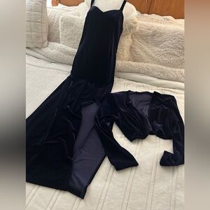 Onyx Nite Velvet Formal Evening Gown Long Maxi Purple Dress with Matching Jacket